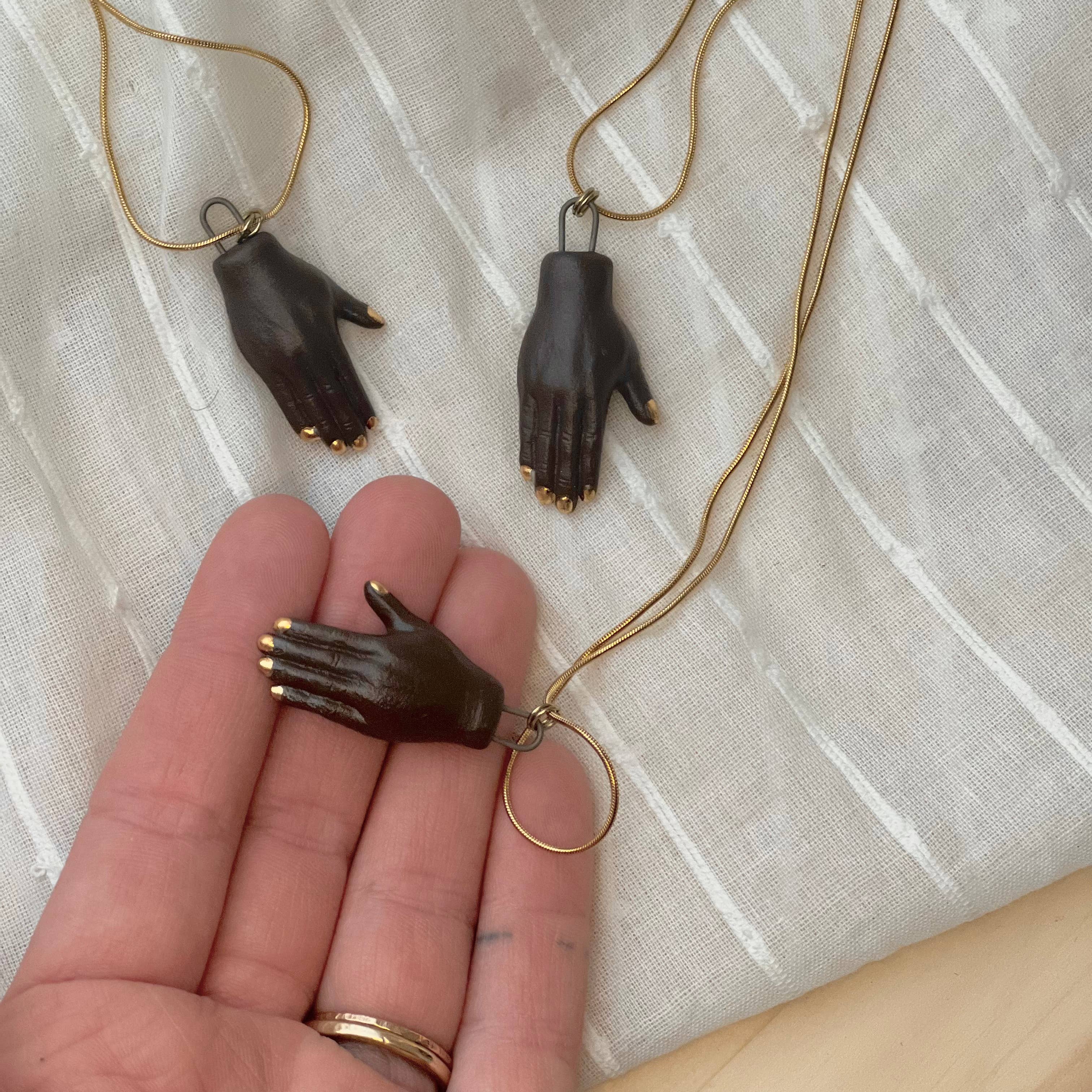 Ceramic Brown and Gold Handpainted Pendant Necklace