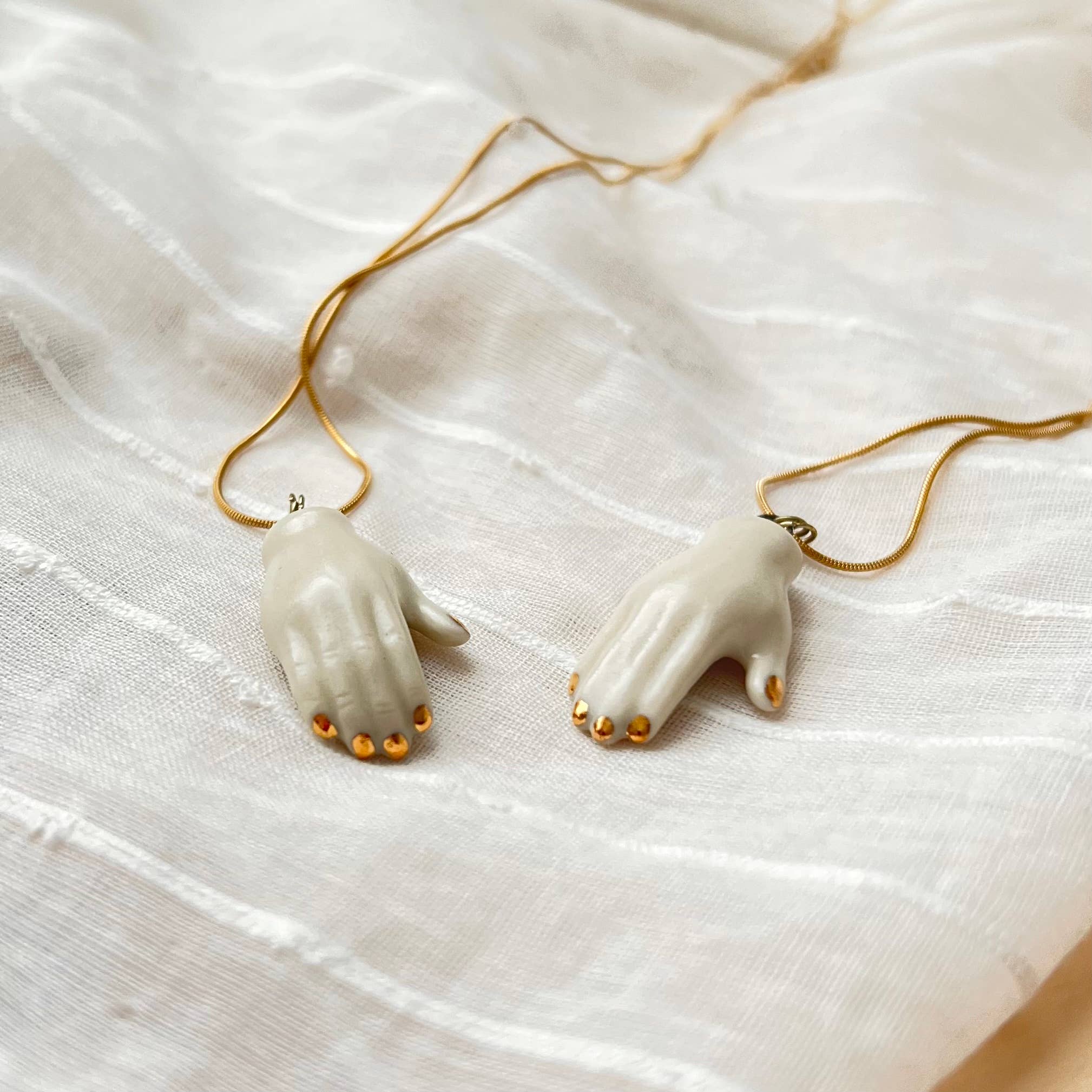 Ceramic White and Gold Hand Pendant Necklace