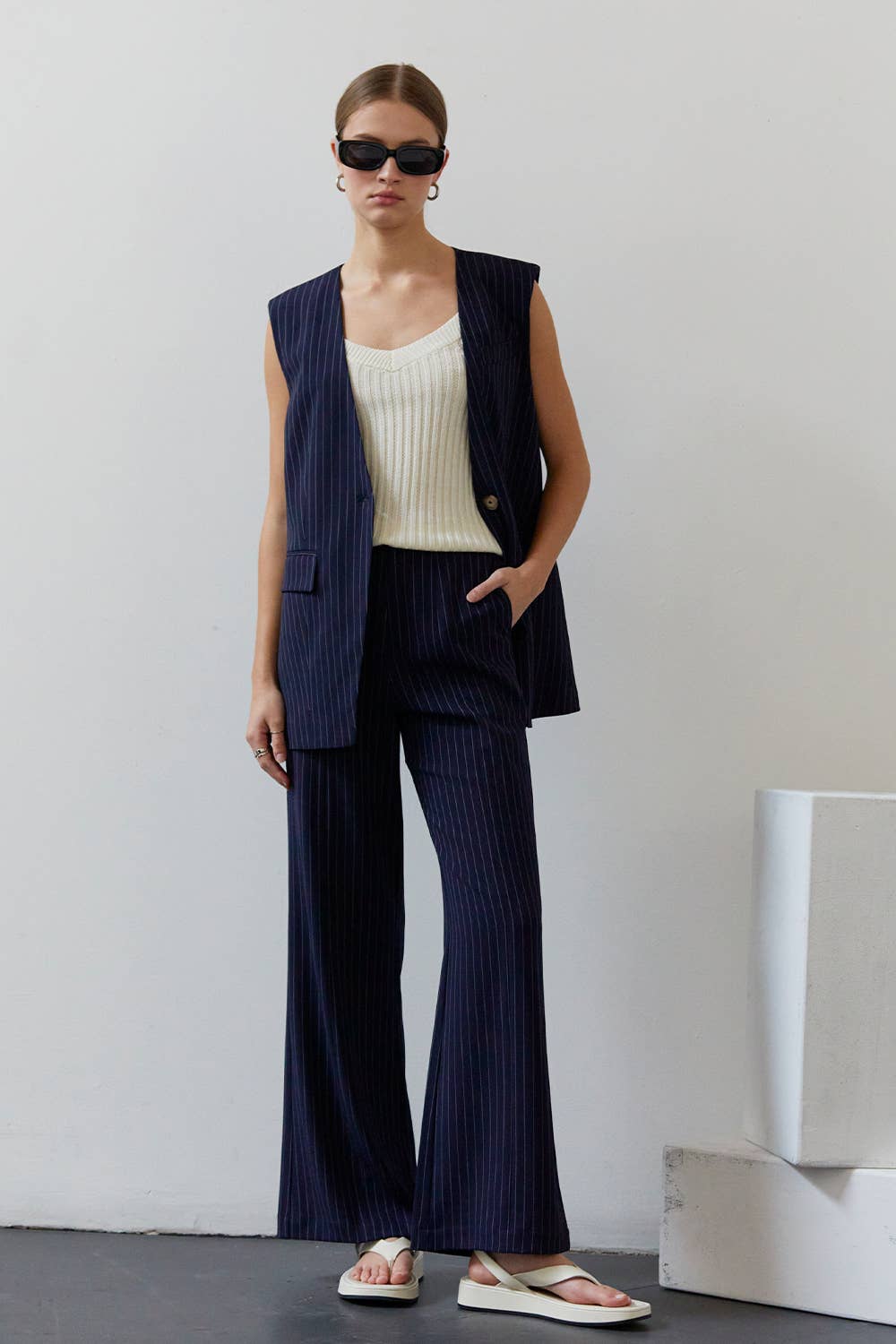 Sleeveless Pinstripe Blazer Vest