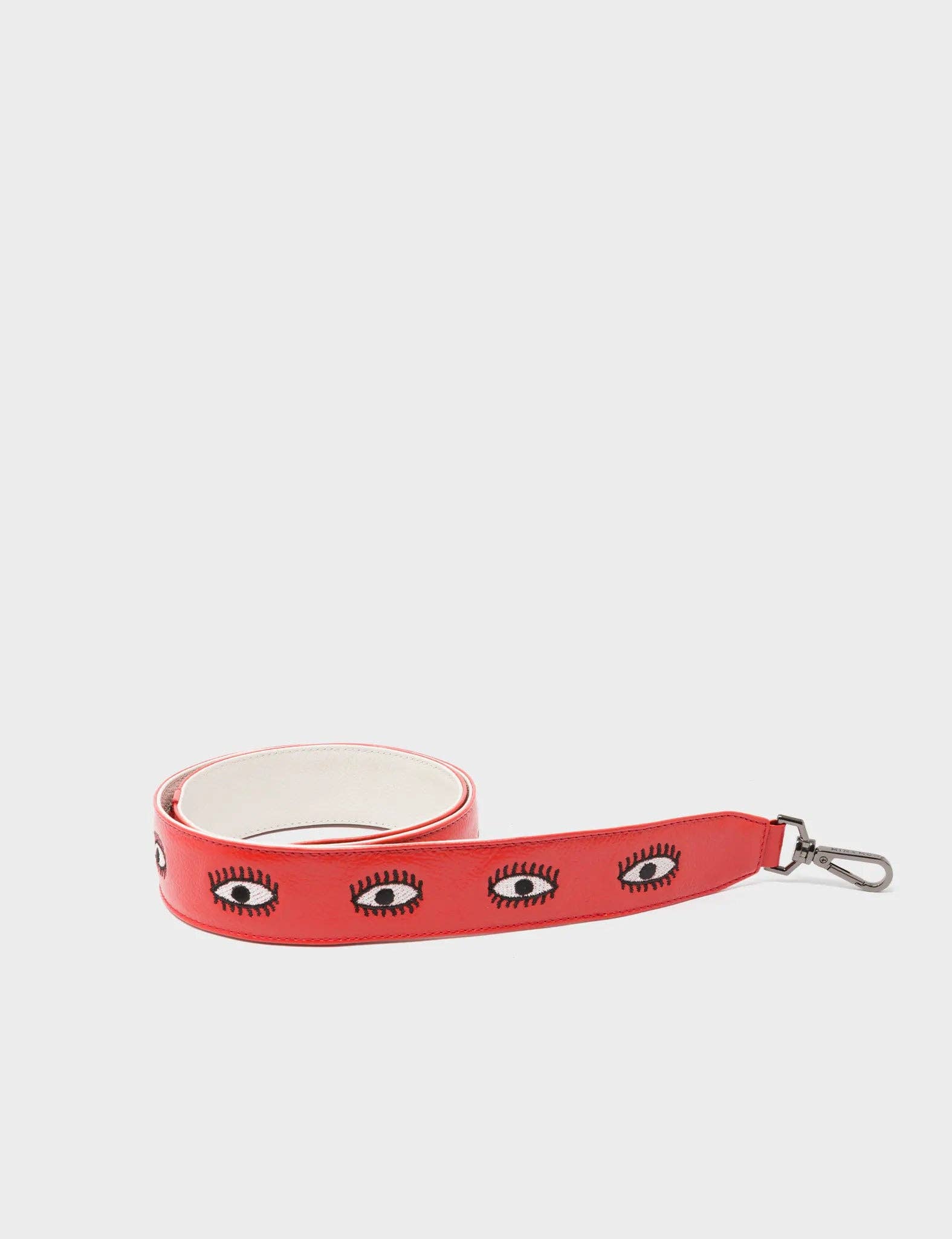 Embroidered Eyes Leather Shoulder Strap - Poppy Red