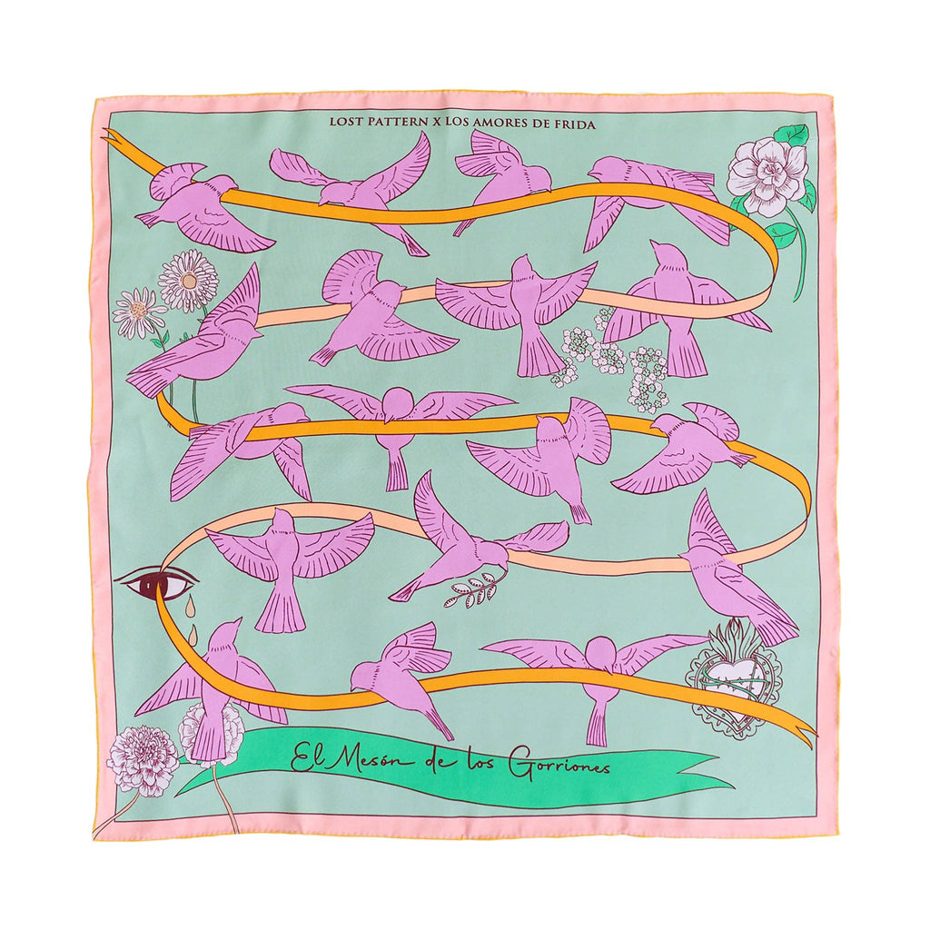 FRIDA x LOST PATTERN "House of Frida" Silk Bandana Scarf:  Pink