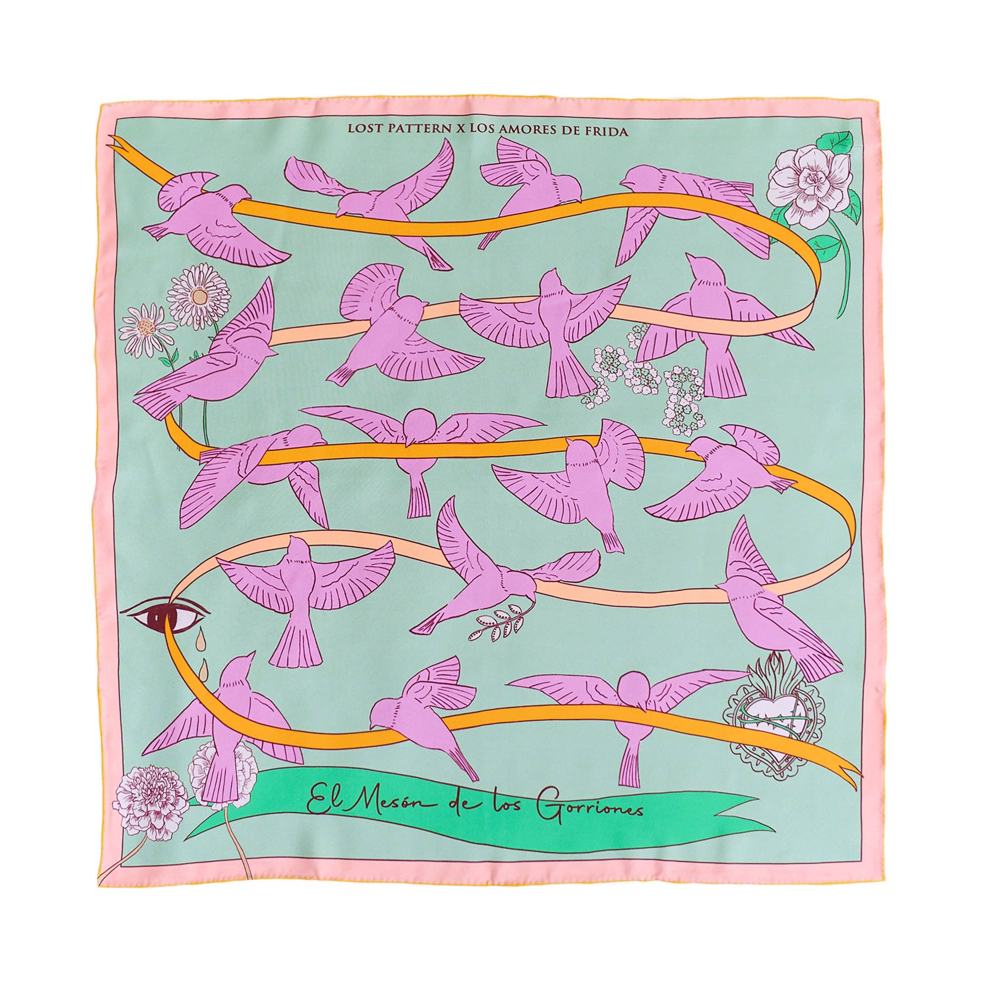 FRIDA x LOST PATTERN "House of Frida" Silk Bandana Scarf:  Pink