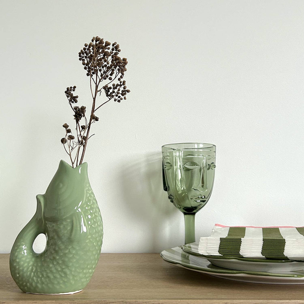 Face Stemmed Glass - Green