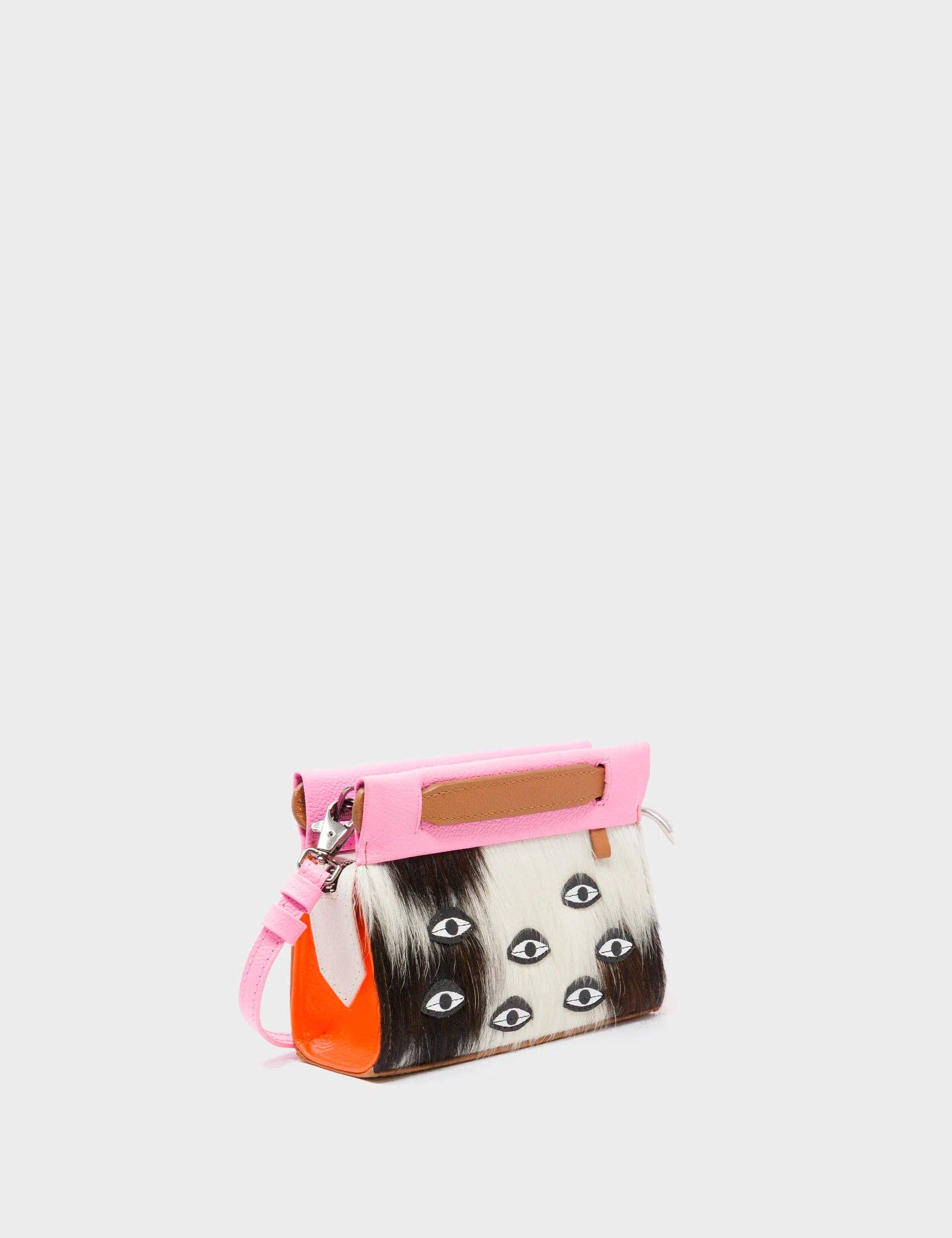 Vali Crossbody Micro Leather Bag:  Bubblegum Pink and Neon Orange