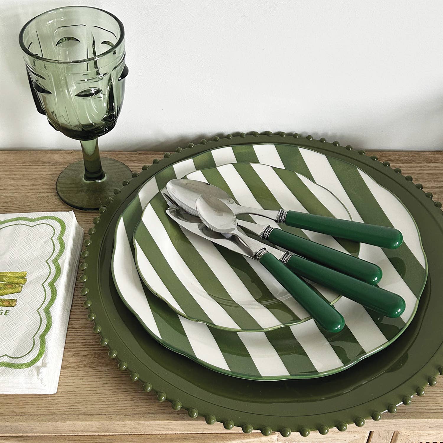 Face Stemmed Glass - Green