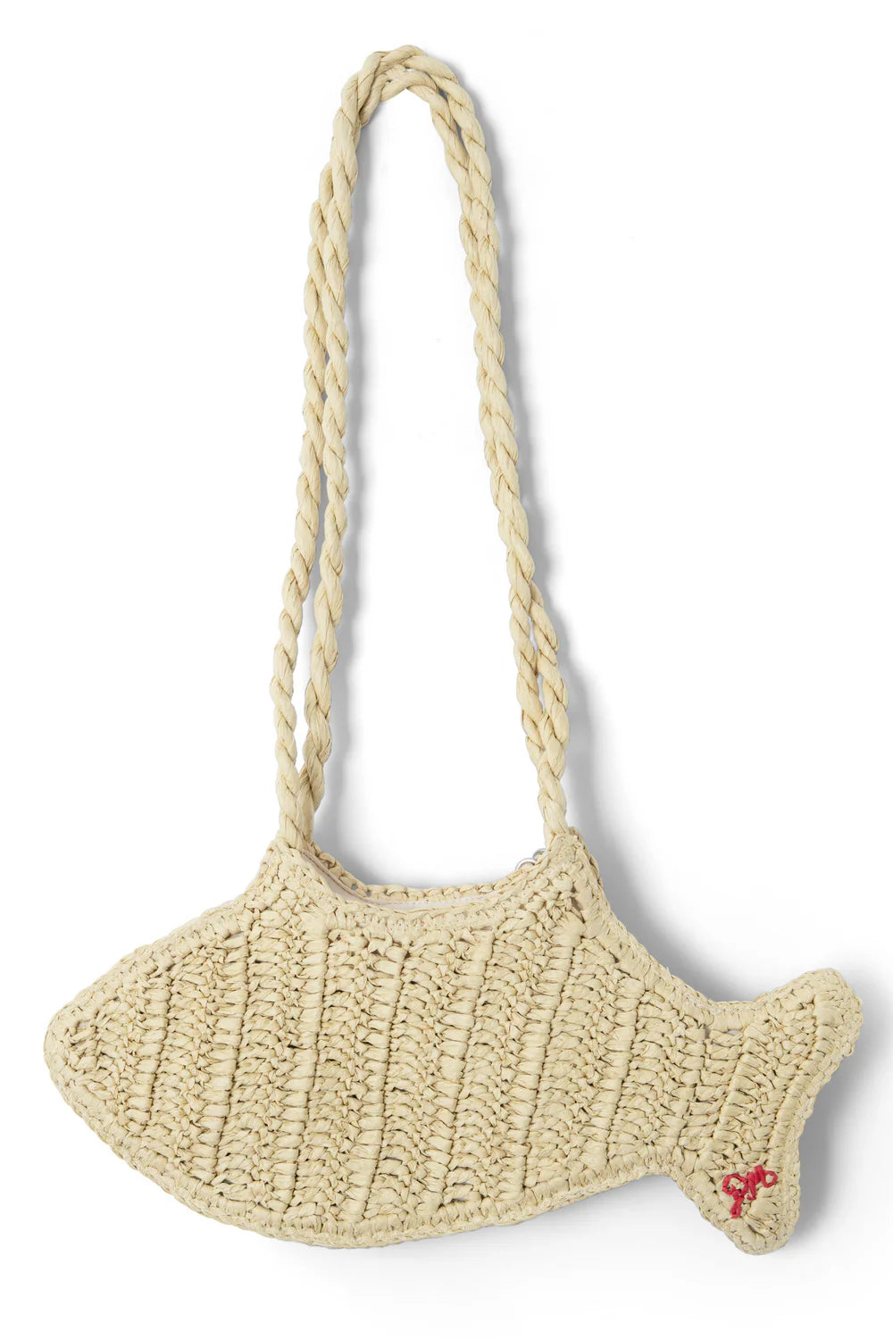 Damson Madder raffia fish bag with bag charm
