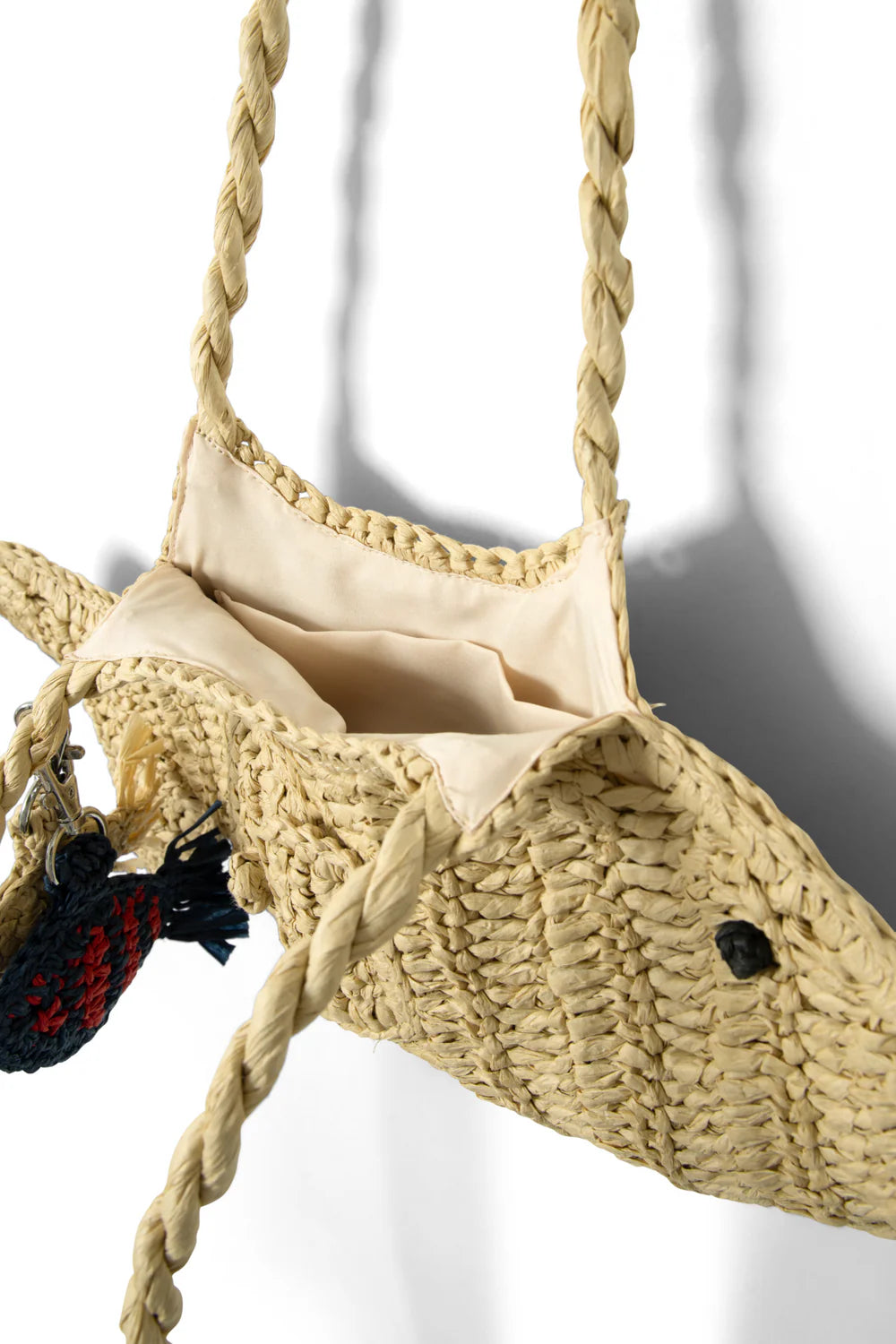 Damson Madder raffia fish bag with bag charm