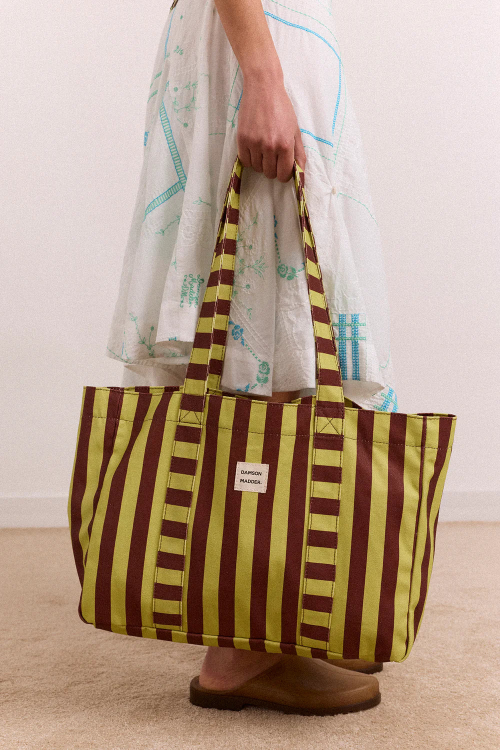 Damson Madder Large Canvas Tote Bag - Green Stripe