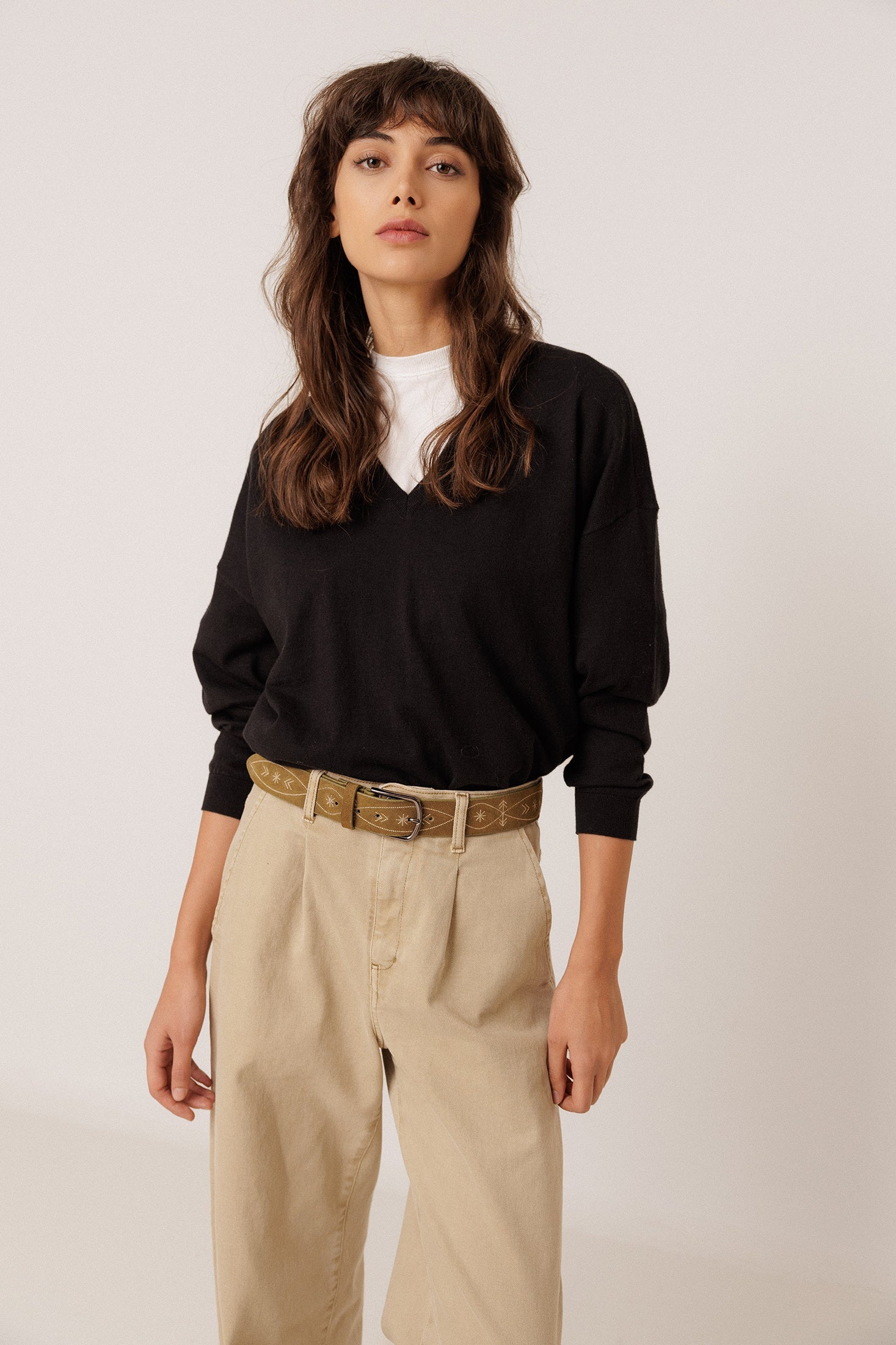 INDI & COLD EMBROIDERED LEATHER BELT: GREEN
