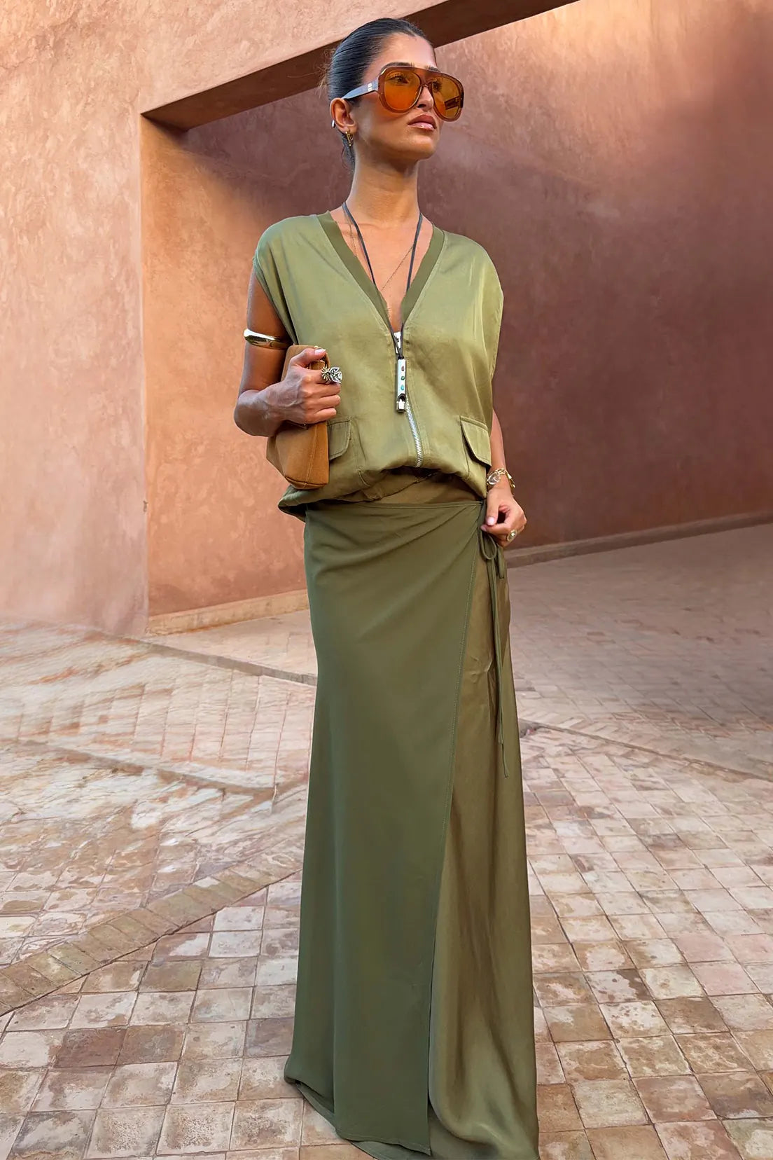 never fully dressed Olive Wrap Jojo Midi Skirt