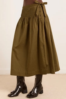 DAMSON MADDER JOSIE MIDI SKIRT IN OLIVE