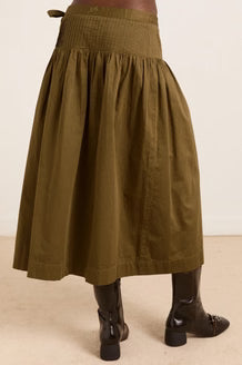 DAMSON MADDER JOSIE MIDI SKIRT IN OLIVE