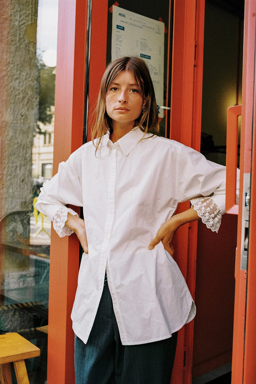 INDI & COLD WHITE BLOUSE WITH LACE CUFFS