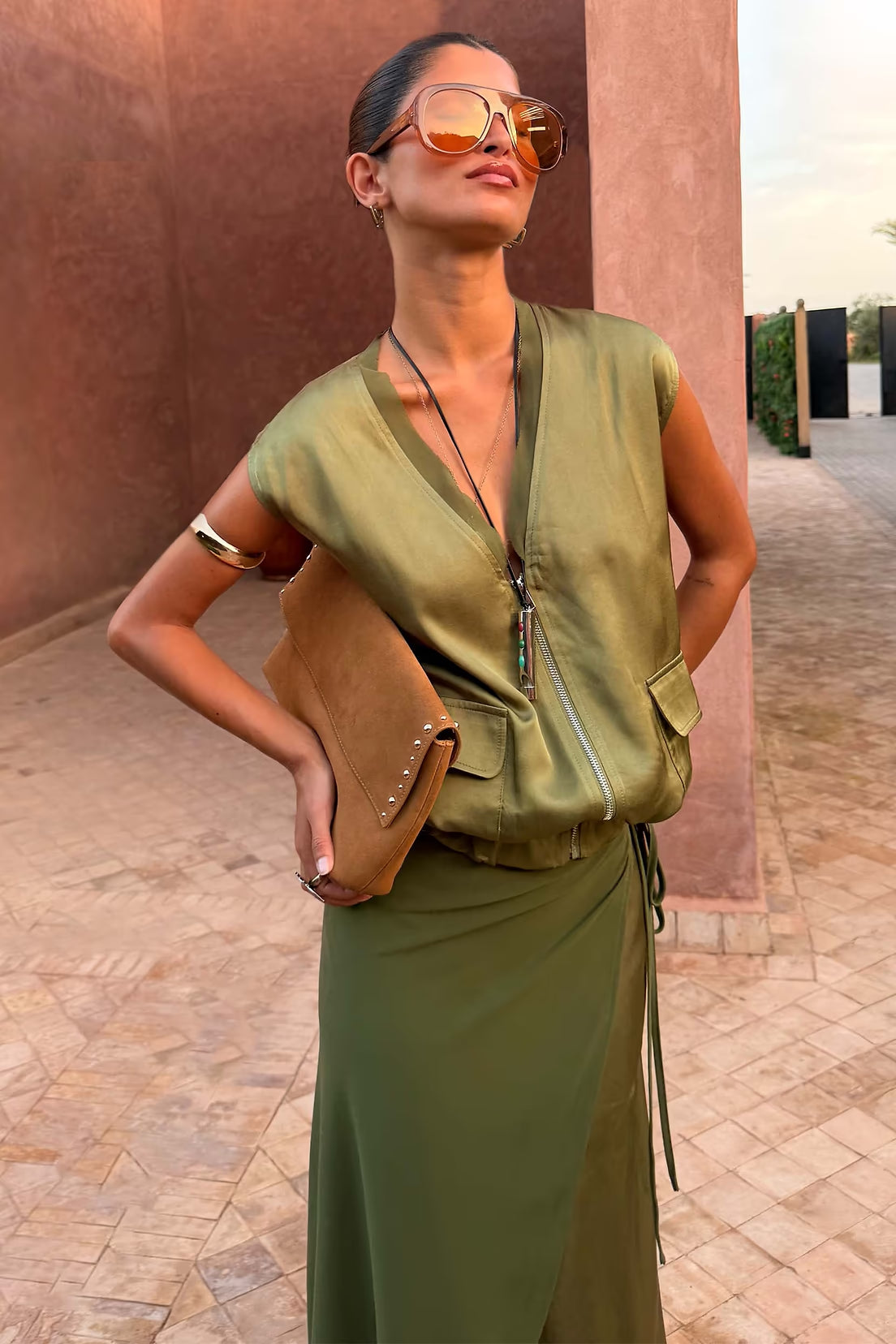 Never Fully Dressed olive bubble zip vest