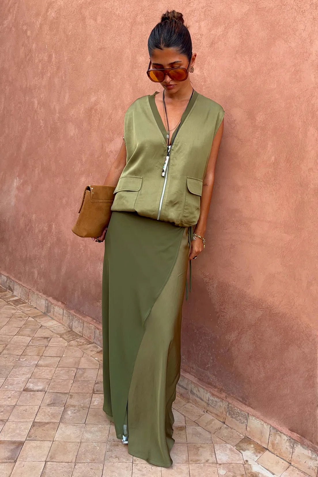 Never Fully Dressed olive bubble zip vest