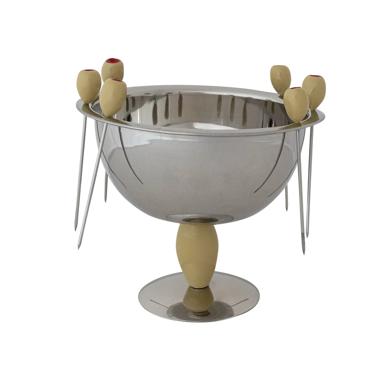 Enameled Stainless Steel Footed Bowl with Olive Shaped Appetizer Picks