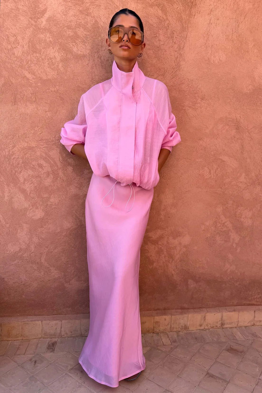 Never Fully Dressed Pink Organza Funnel Neck Jacket
