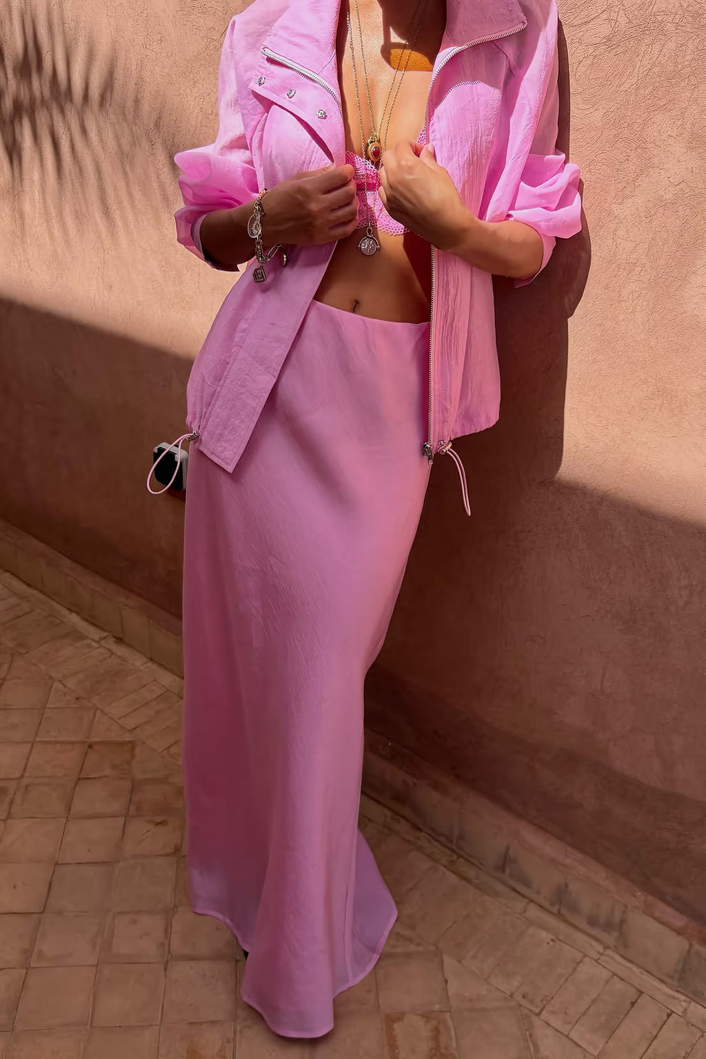 Never Fully Dressed Pink Organza Funnel Neck Jacket