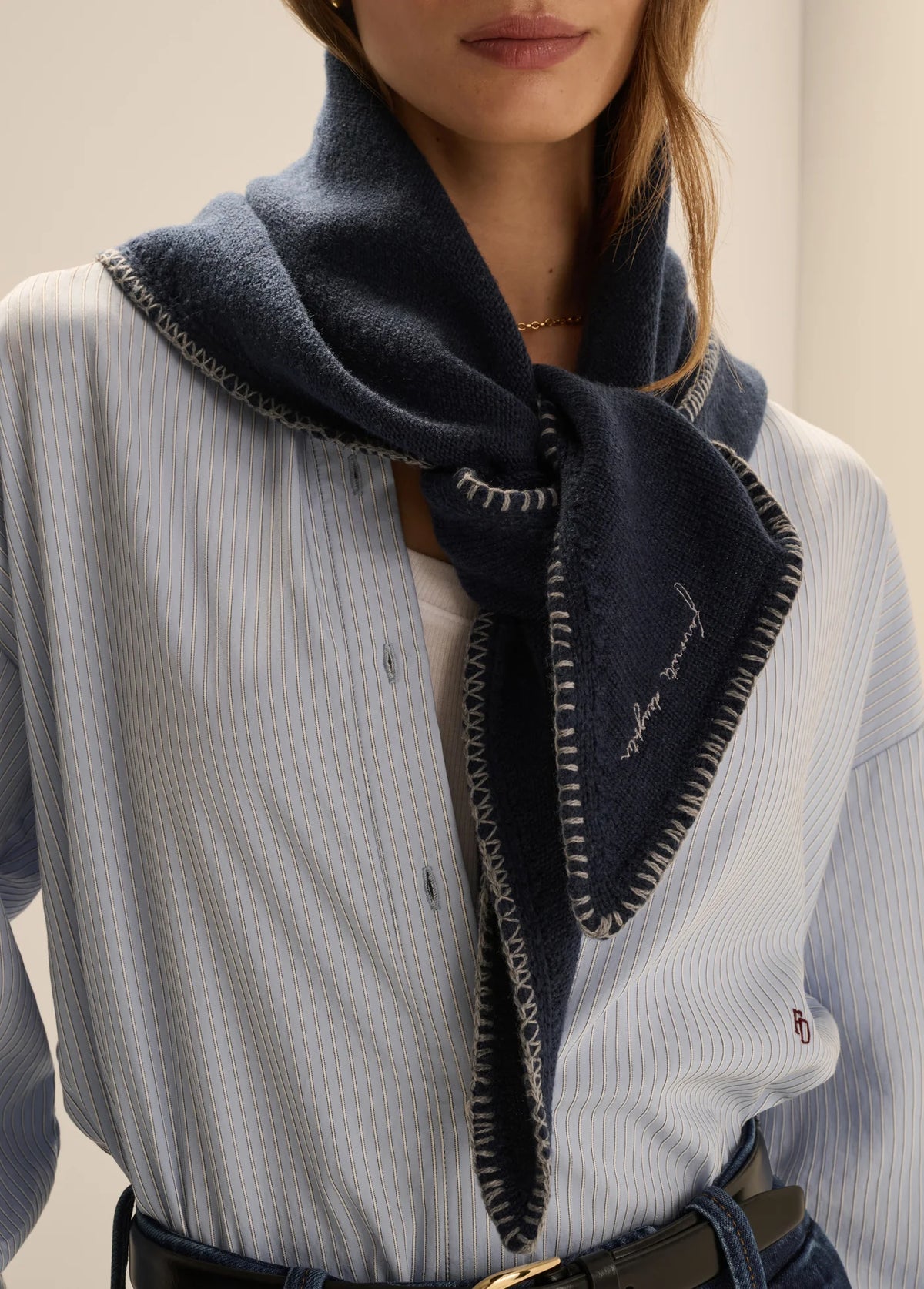 FAVORITE DAUGHTER THE STITCHED TRIANGLE SCARF - MIDNIGHT GREY