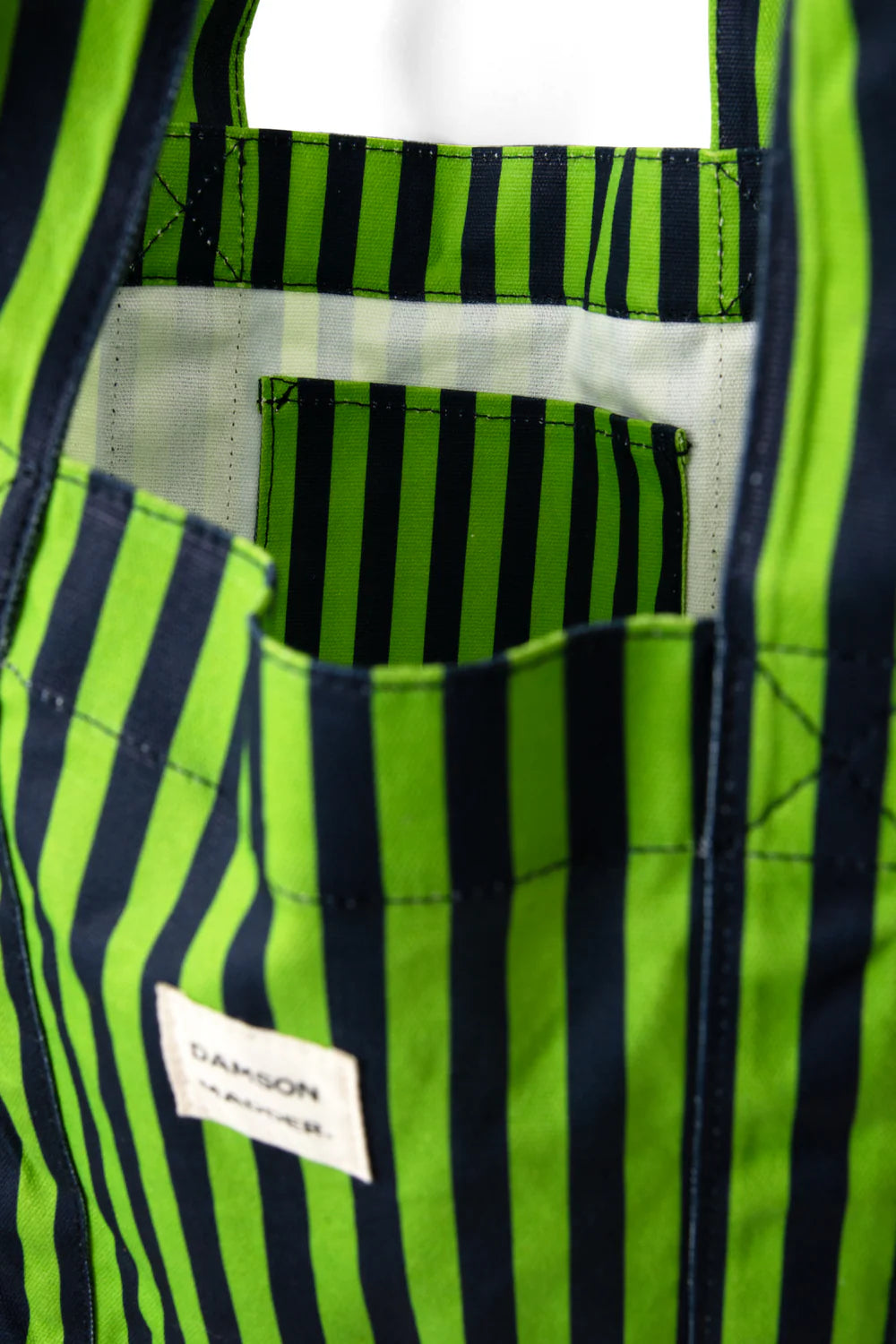 Damson Madder Canvas Tote - Navy Lime Stripe